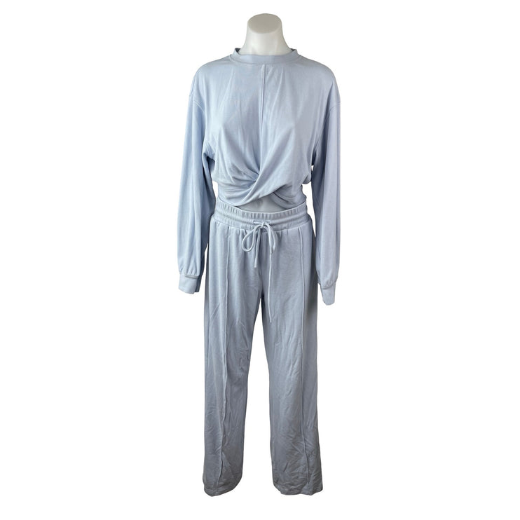 Qinsen Women's Blue Twist Front Long Sleeve Pants Sleepwear Pajama Set Size S
