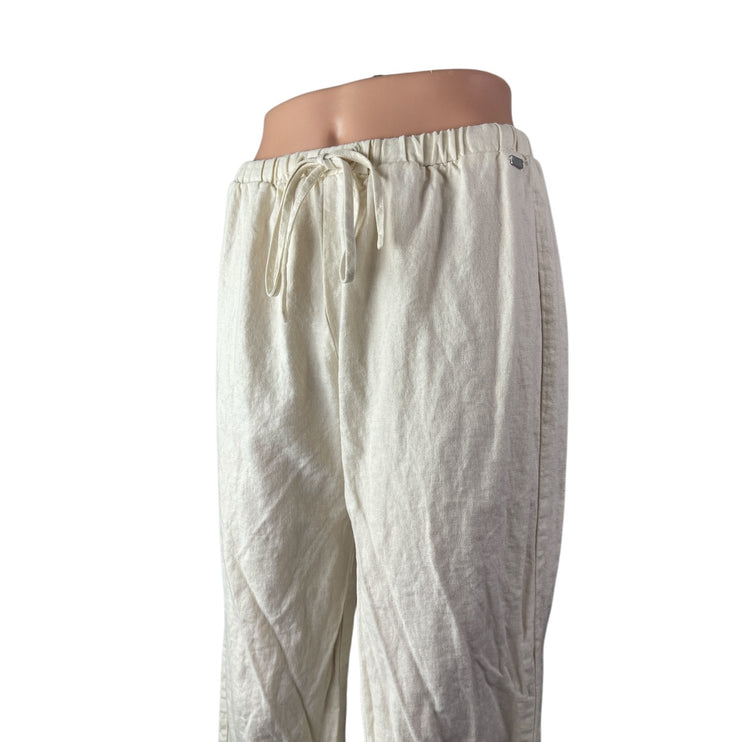 Pacific Republic Women's White High Waisted Tie Wide Leg Trousers Pants Size M