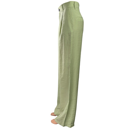 Zara Womens Green High Waisted Pleated Straight Wide Leg Trousers Dress Pants XS