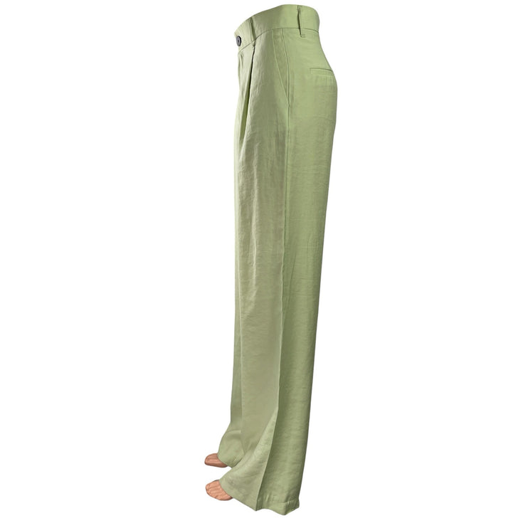 Zara Womens Green High Waisted Pleated Straight Wide Leg Trousers Dress Pants XS
