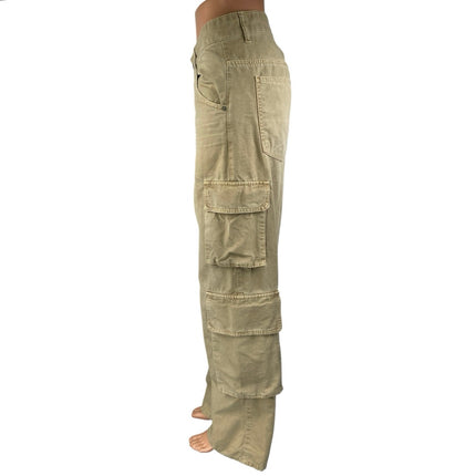 Zara Women's Brown Tan High Waisted Wide Leg Baggy Trousers Cargo Pants Size 31