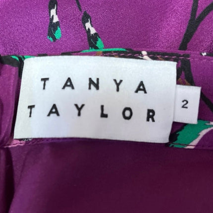 Tanya Taylor Purple 100% Silk Floral Ruched High Waisted Midi Pencil Skirt Sz 2