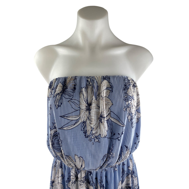 19 Cooper Blue Floral Rib Strapless Bandeau Wide Leg Tube Romper Jumpsuit Size M