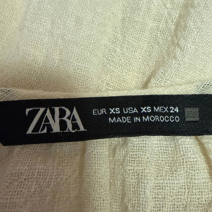 Zara Womens Beige Cotton Long Sleeve V-Neck Button Down Shirt Blouse Top Size XS