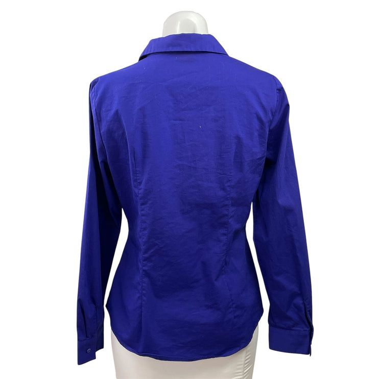 Worthington Womens Blue Collared Casual Long Sleeve Button Down Shirt Top Size 4