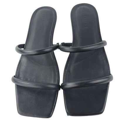 Everlane The Double Strap Black Leather Square Toe Slip On Flats Sandals Sz 7.5