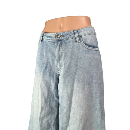Princess Polly Blue High Waisted Light Wash Baggy Wide Leg Denim Jeans Pants 6