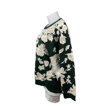 Bloomchi Women's Green Floral Crew Neck Long Sleeve Knit Sweater Top Size 22/24