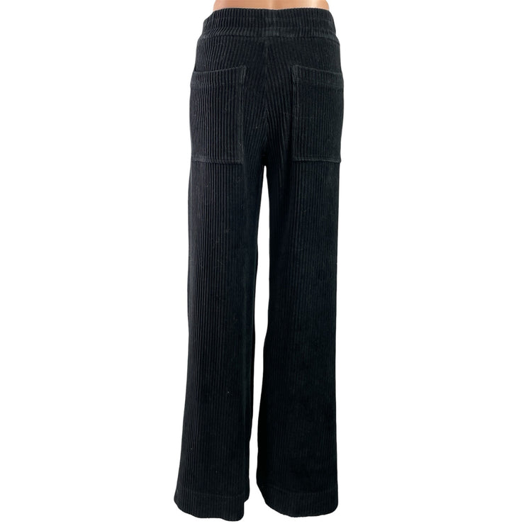 ME+EM Women's Black Ribbed Knit High Waisted Straight Wide Leg Trousers Pants 4