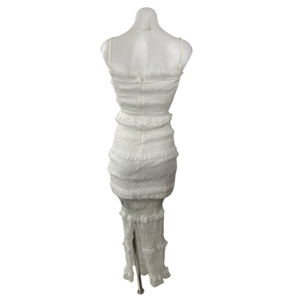 NEW Commense White Smocked Ruffle Tiered Cami Slit Midi Bodycon Dress Size XS