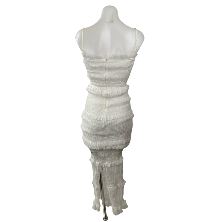 NEW Commense White Smocked Ruffle Tiered Cami Slit Midi Bodycon Dress Size XS