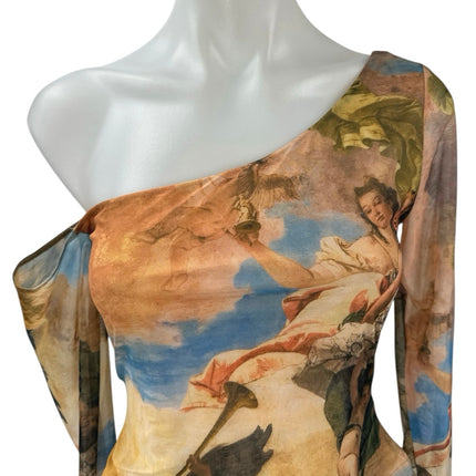 Princess Polly Multicolor Angel Print Off Shoulder Long Sleeve Crop Blouse Top 4