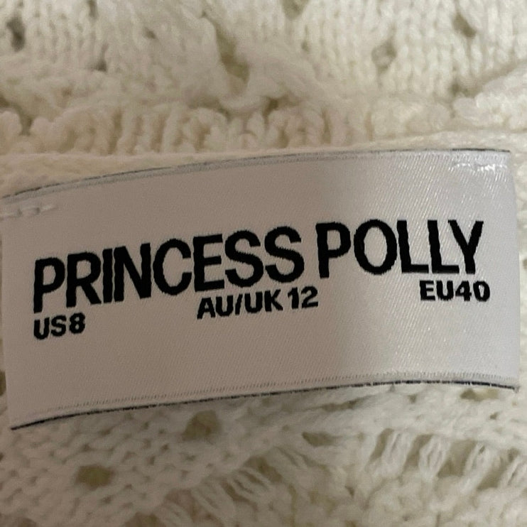 Princess Polly Cream Short Sleeves Crochet Open Knit Cardigan Sweater Top Size 8