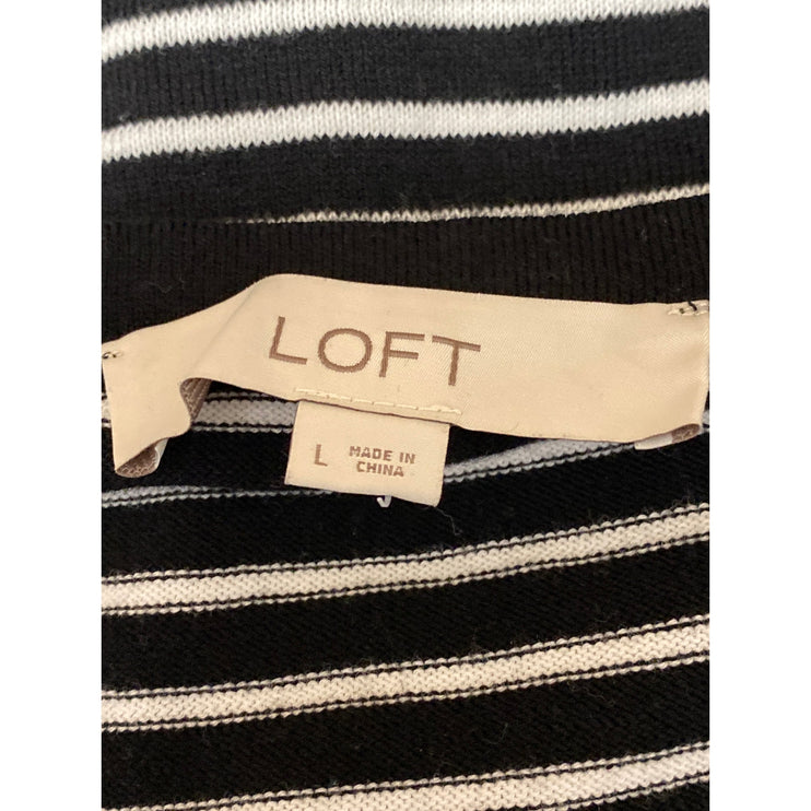 Ann Taylor LOFT Women's Black White Striped Long Sleeve Button Up Cardigan Top L