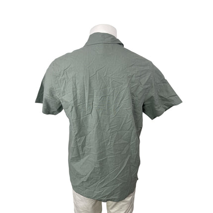 Folk Men's Green Linen Lace Floral Short Sleeve Button Down Shirt Top Size M