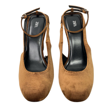 Zara Women's Chocolate Brown Faux Suede Slingback Round Toe Pump Heels Size 10