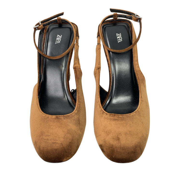 Zara Women's Chocolate Brown Faux Suede Slingback Round Toe Pump Heels Size 10