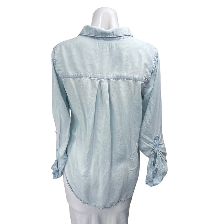 Tread & Supply Women's Blue Chambray Long Sleeve Button Down Denim Shirt Top S