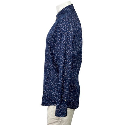 Pical Men's Navy Blue Floral Slim Fit Long Sleeve Button Down Shirt Top Size XL