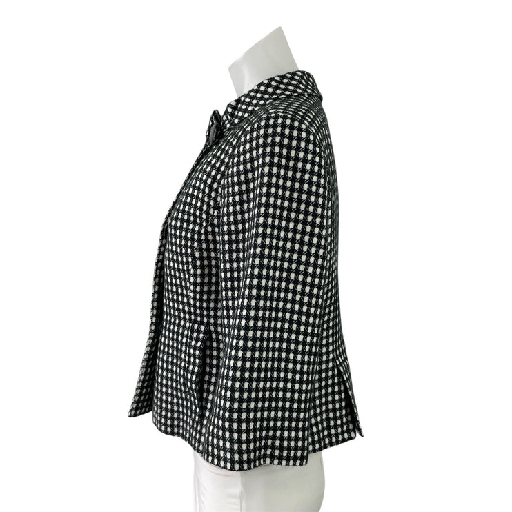 Ann Taylor Women's Black White Gingham Checkered 3/4 Sleeve Blazer Coat Jacket 8