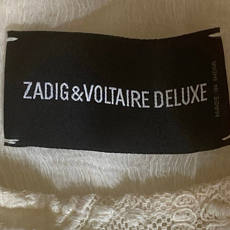 Zadig & Voltaire Deluxe Cream Lace Embroidered Sleeveless A Line Mini Dress Sz S