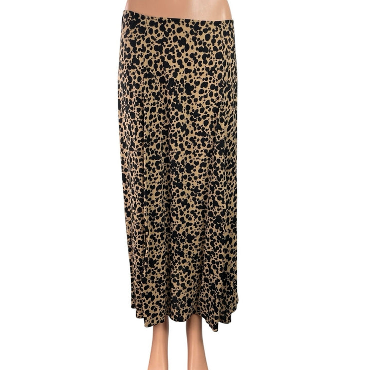 Reformation Layla Spotted Beige Black High Waist Flare Straight Midi Skirt Sz 8