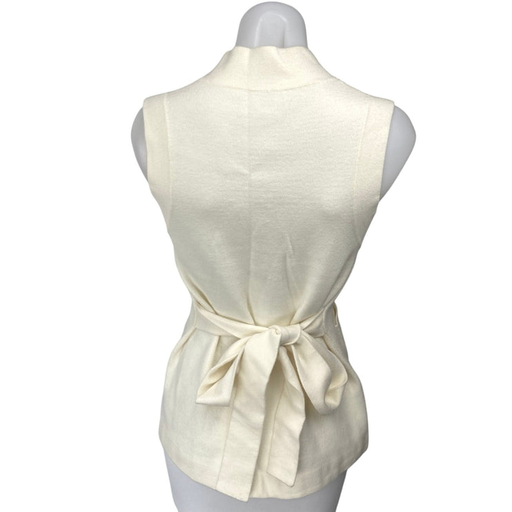 Anthropologie Cream Sleeveless Deep V Neck Pocket Knit Tank Blouse Top Size XS