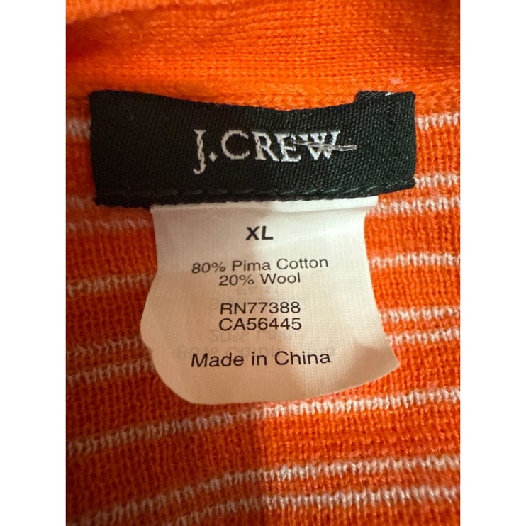 J.Crew Coral White Striped Wool Long Sleeve Button Down Cardigan Sweater Top XL
