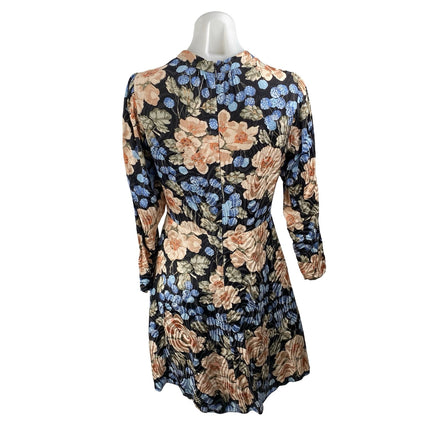 Rebecca Taylor Silk Rose Floral V Neck Long Sleeve Mini Flare A-Line Dress Sz 4