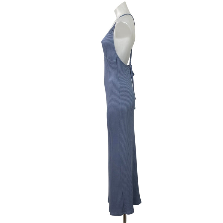 Reformation Brant Ribbed Knit Sleeveless V Neck Cross Back Bodycon Midi Dress M