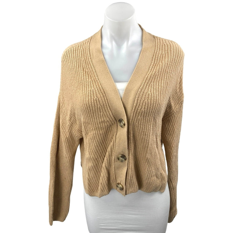 Abercrombie & Fitch Tan Long Sleeve Ribbed Knit Button Up Cardigan Sweater XS