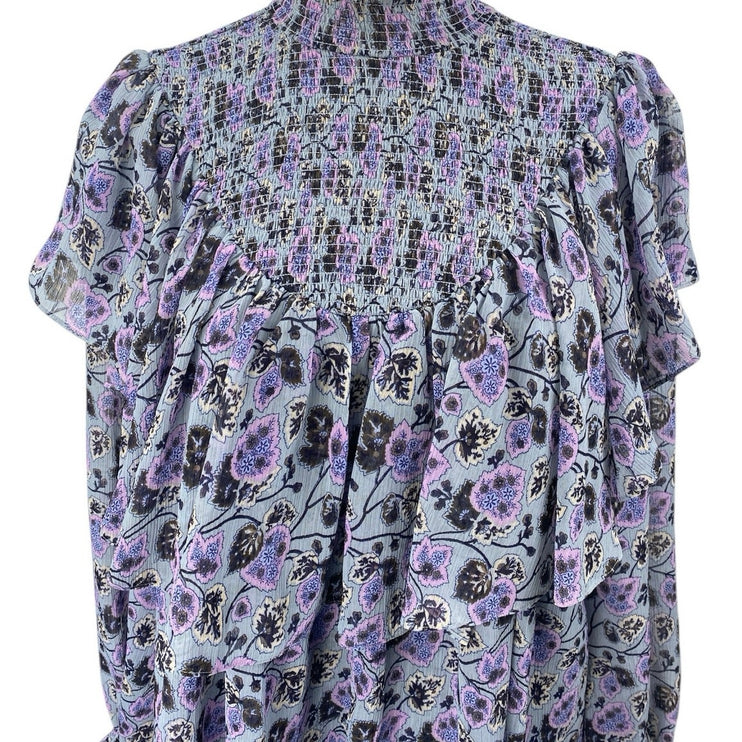 Cinq A Sept Drew Georgette Purple Floral Ruffle Tiered Long Sleeve Mini Dress 10