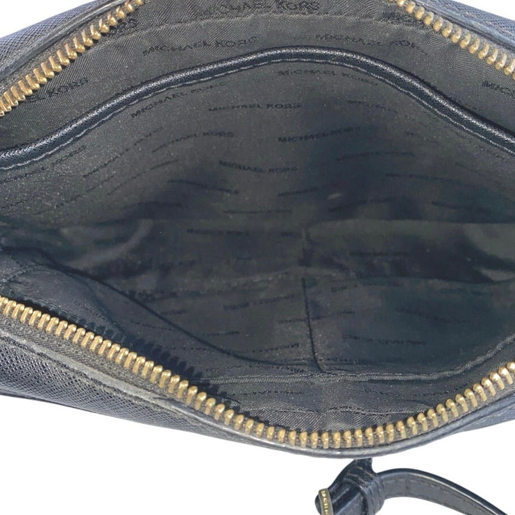 Michael Kors Jet Set Black Zip Leather Logo Chain Zip Crossbody Handbag OS