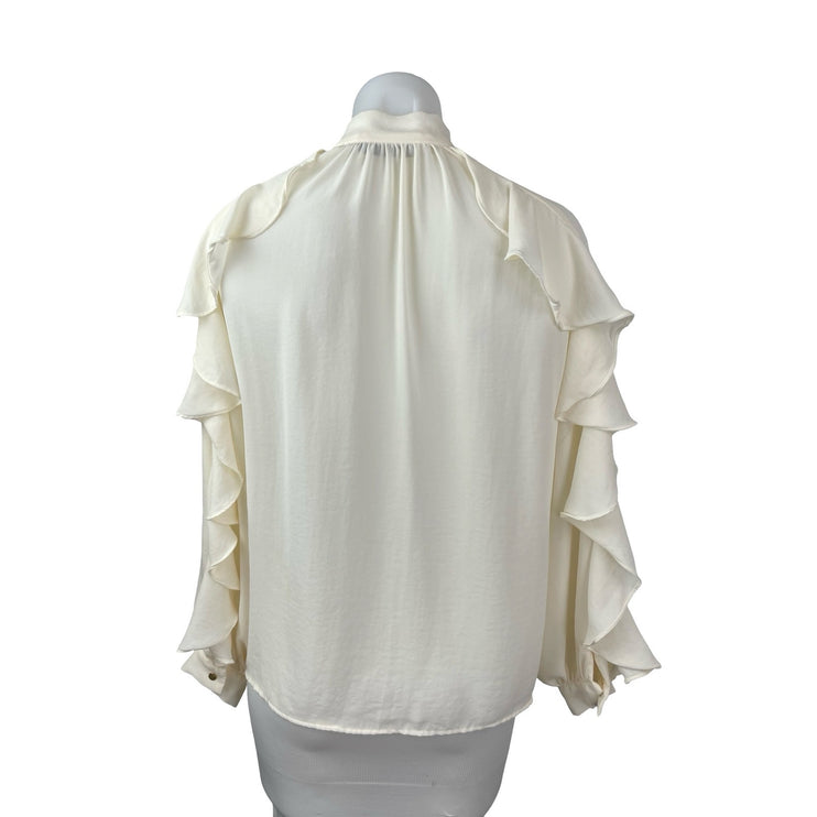 Zara Women's Cream Long Sleeve Ruffle Tiered Button Down Shirt Blouse Top Size M