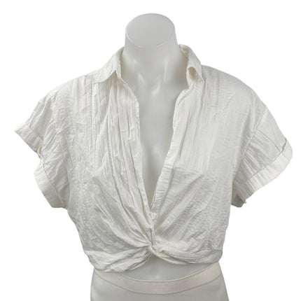 Urban Outfitters Women's White Twist Front Short Sleeve Shirt Crop Top Size M