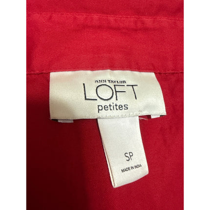 Ann Taylor Loft Petites Red Puff Sleeve Collared Button Down Shirt Blouse Top S