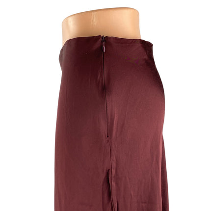 Zara Red Maroon Silk Satin Zip High Waisted Flowy Flare Slip Midi Skirt Size S