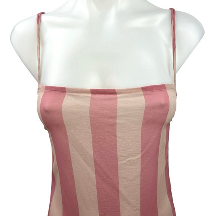 Belle The Label 100% Silk Pink Striped Square Neck Calf Length Tank Dress Sz XS