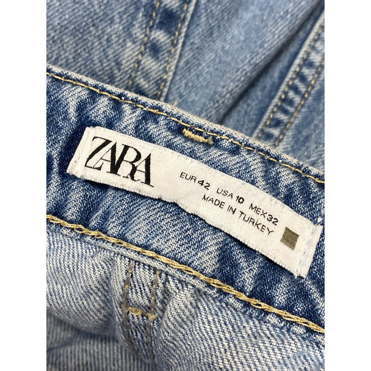 Zara Women's Blue High Waisted Baggy Palazzo Wide Leg Denim Jeans Pants Size 10