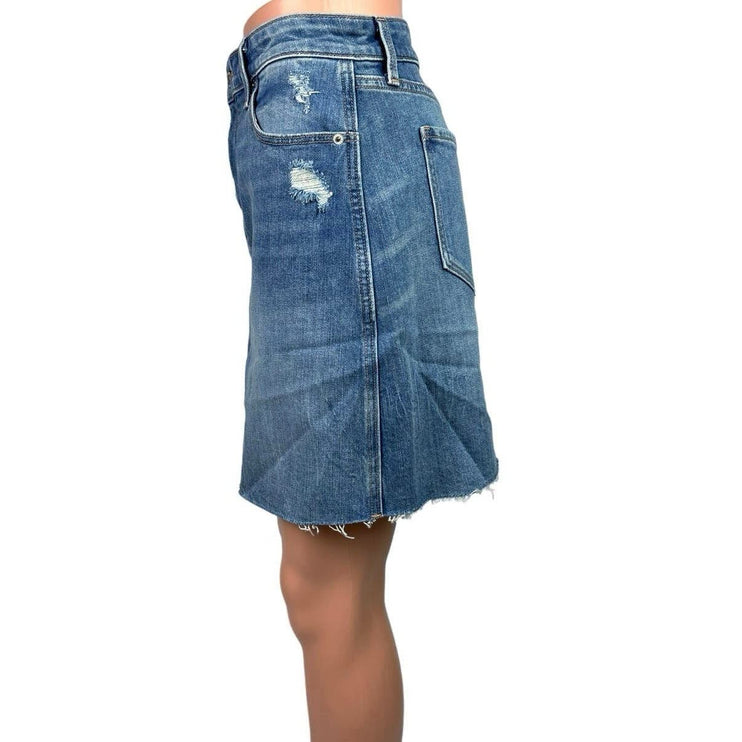 Old Navy Blue Distressed Frayed Hem Straight Pencil Mini Denim Jeans Skirt Sz 8