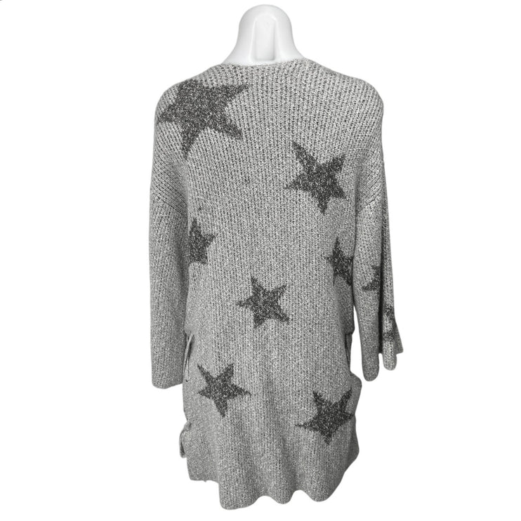 Cupcakes and Cashmere Gray Stars Open Mid Length Cardigan Sweater Top Size M