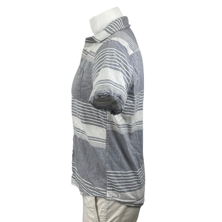 Structure Mens Gray White Striped Short Sleeve Pocket Button Up Shirt Top Size S