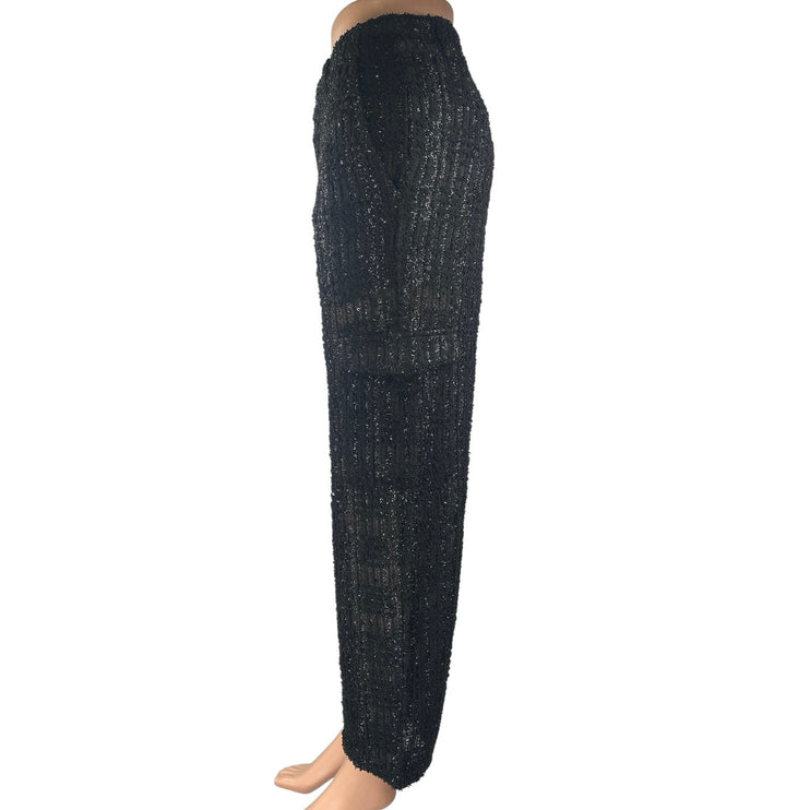 Religion Black Metallic Tweed Knit Straight High Waist Cargo Trousers Pants Sz M