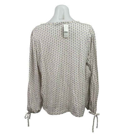 NEW J.Crew White Purple Hyacinth Floral Long Sleeve Jersey Peasant Blouse Top L