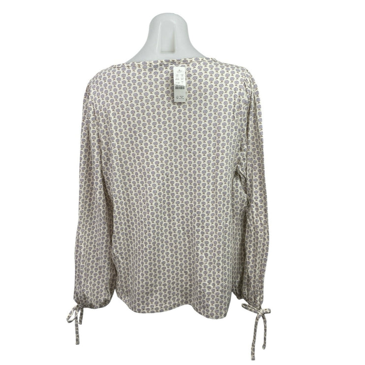NEW J.Crew White Purple Hyacinth Floral Long Sleeve Jersey Peasant Blouse Top L