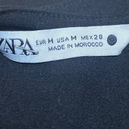 Zara Women's Black Long Sleeve Ring Deep V Neck Knit Blouse Crop Top Size M