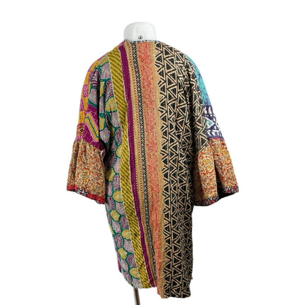 Rahab's Rope Reversible Kantha Stitch Midi Kaftan Duster Coat Jacket Free Size