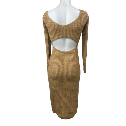 NEW Bardot Rhia Brown Wool Off Shoulder Long Sleeve Knit Midi Sweater Dress Sz M