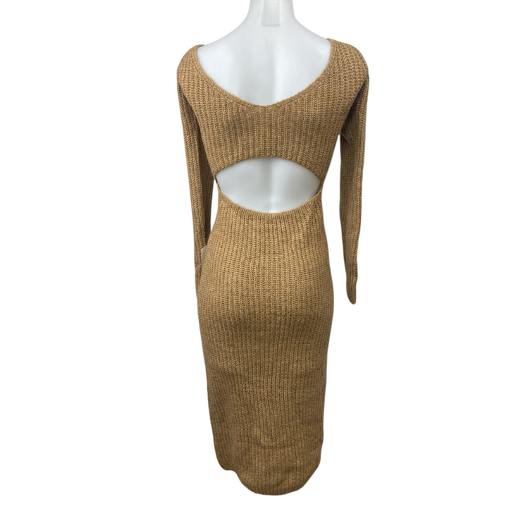 NEW Bardot Rhia Brown Wool Off Shoulder Long Sleeve Knit Midi Sweater Dress Sz M