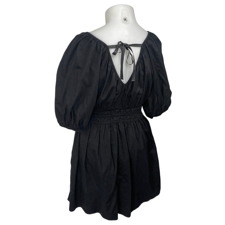 Old Navy Black Short Puff Sleeve Polka Dot Deep V Neck Fit & Flare Midi Dress LT